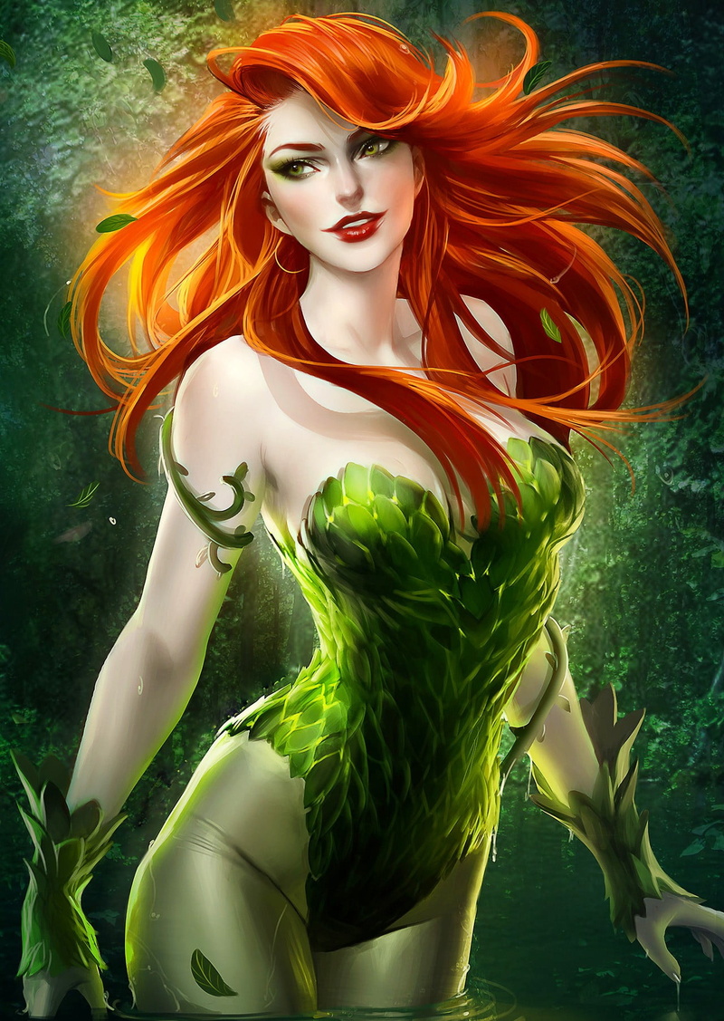 digital art, comic art, 720P, redhead, superheroines, comic books, villains, Batman, Poison Ivy, DC Comics