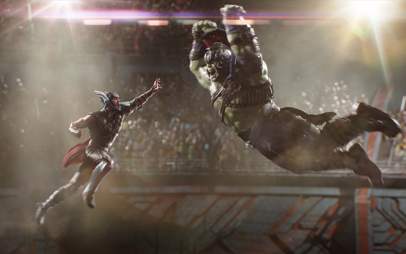 4K, hulk vs thor, lens flare, motion, thor: ragnarok, performance, sport, arena, stage, mid-air, arts culture and entertainment, sunlight, real people