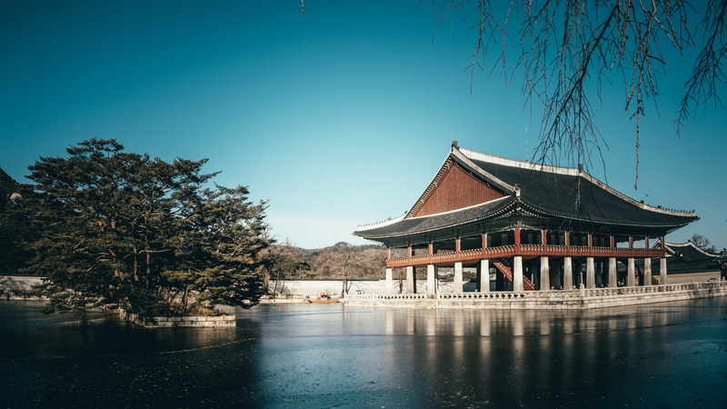 sony camera, korea, religion, house, outdoors, lake, built structure, sonya6000, building, architecture, reflection, plant, palace, travel destinations