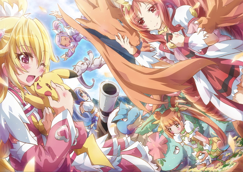 charizard, hair, mewtwo, pokemon, inoshishi, twintails, aida, pink, venusaur, 720P, long, wink, mana, pikachu, crossover, eyes, red, precure, dokidoki
