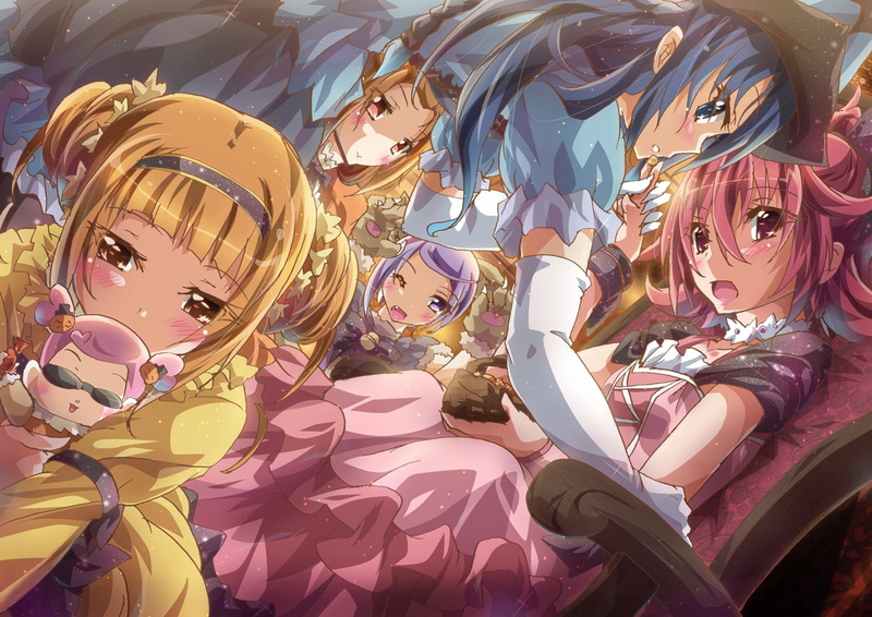 eyes, pink, brown, doll, blue, mana, precure, dokidoki, wink, hair, inoshishi, hat, 720P, fang, long, dress, blush, aida, goggles, group, headband