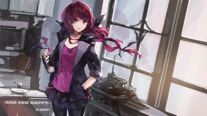 indoors, women, hairstyle, adult, clothing, purple hair, gloves, three quarter length, Precure, lifestyles, beautiful woman, fashion, young adult, purple eyes