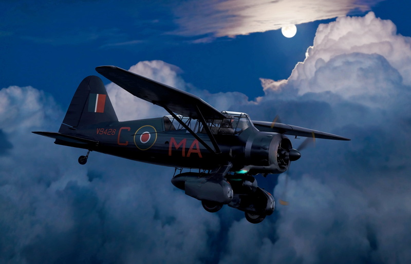 air vehicle, multipurpose, airplane, 1080P, the plane, motion, night, army, fighter plane, the moon, sky, on the move, cloud - sky, Lysander, government