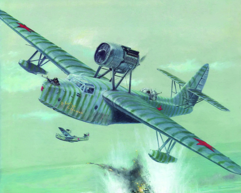 flying, Sovetskaia, MBR-2, art, Middle, the codification of NATO:Mote, flame, explosions, boats, The great Patriotic war, Scout, 1080P, attack, Sea, ship