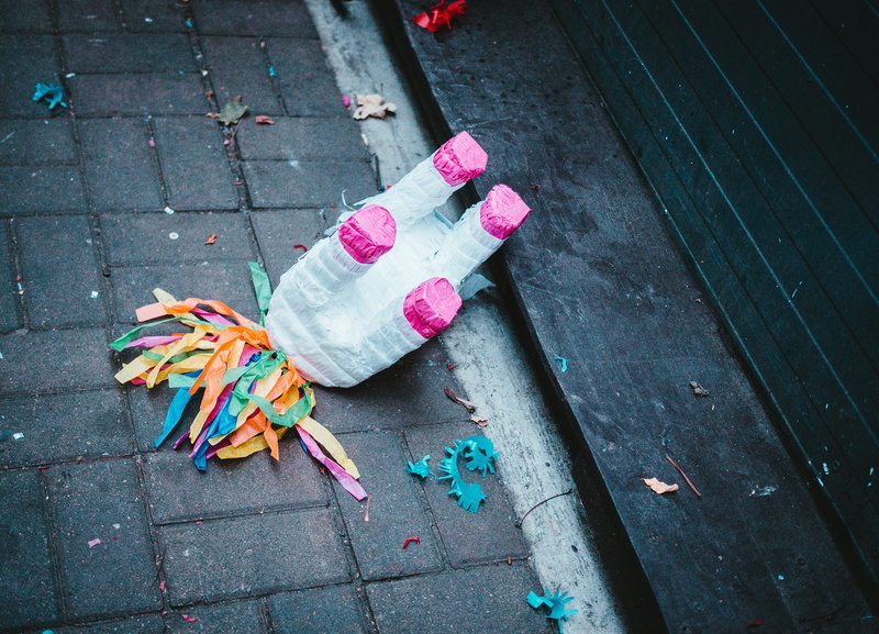 wood - material, floor, 4K, pink color, multi colored, close-up, messy, sidewalk, pinata, street, abandoned, day, variation, stack, city, sweet food, art and craft equipment