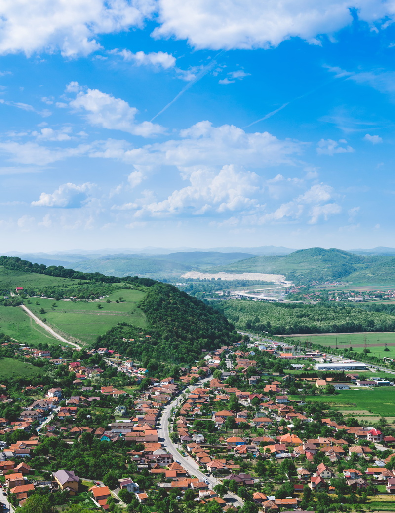 cetatea devei, building, high angle view, architecture, high, 4k, city, summer, scenics - nature, romania, 4K, building exterior, plant, sky