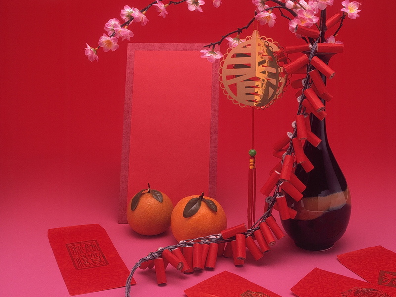 chinese new year, colored background, festival, non-western script, hanging, christmas ornament, still life, wall - building feature, celebration, red background