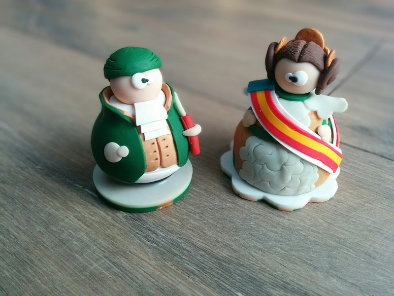 male likeness, figurine, Fallas, Dress, wood - material, fallera, toy, fimo, firecracker, focus on foreground, still life, indoors, Spain, Couple, 2K