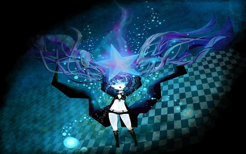 chibi, holding, black, animated, huke, girl, black-rock-shooter, anime, 1080P, character, star, white