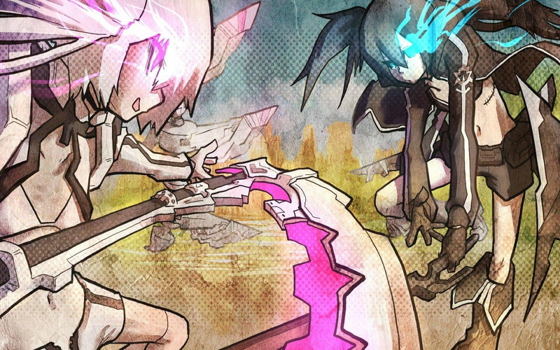 huke, black-rock-shooter, white, fight, rockshooter, 720P, black, anime, vs, girls