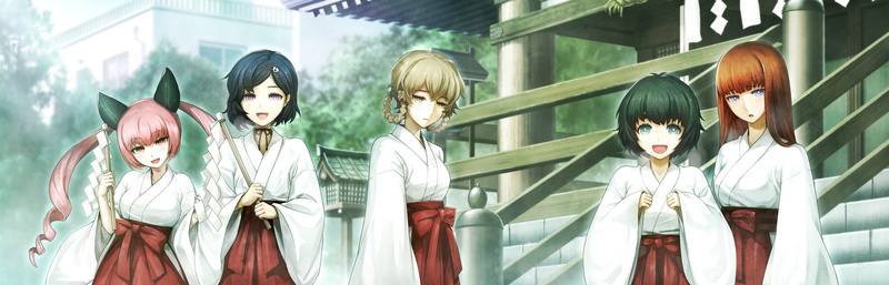 257657, braids, game, miko, konachan, 2K, pink, purple, long, huke, trap, short, com, stairs, brown, hair, steins;gate, eyes, twintails, black