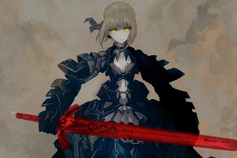 fate, stay, hair, 1080P, photoshop, dress, weapon, blonde, night, eyes, saber, short, sword, yellow, armor, huke