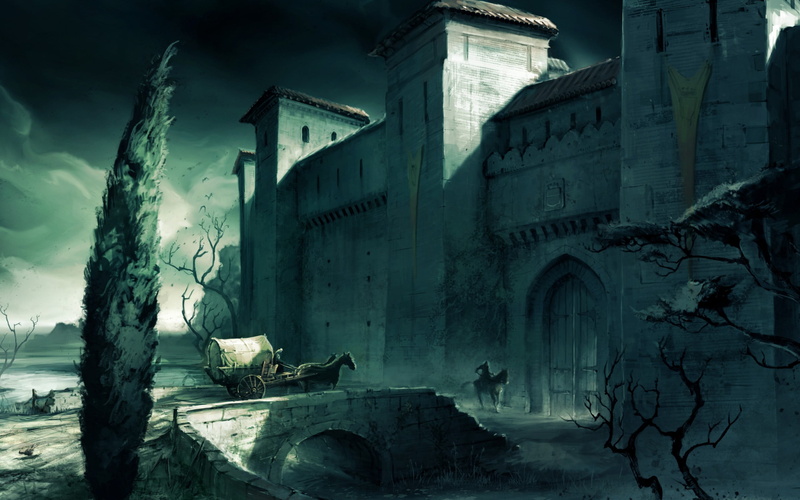 outdoors, castle, digital composite, gates, old, water, history, architecture, gothic style, abandoned, gray, 2K, no people, Assassins Creed, sky, building exterior