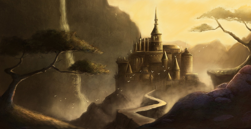 artwork, fantasy art, castle, abstract, Abandoned city, birds, trees, 2K, digital art, path