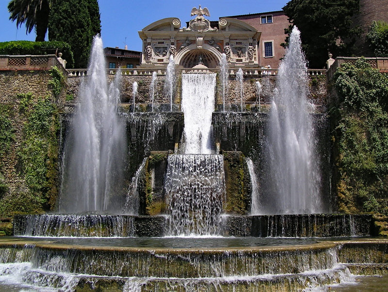 motion, Europe, falling water, built structure, park, places of interest, water, organ, pond, building exterior, Villa DEste, tivoli, neptunbrunnen, flowing water