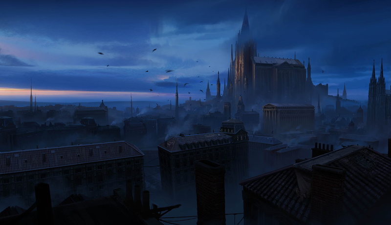 fantasy art artwork digital art abstract dark birds buildings clouds mist castle abandoned city, 2K