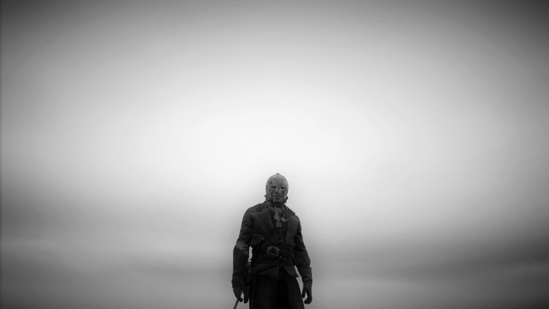 one person, clear sky, sculpture, statue, standing, vignette, front view, male likeness, 1080P, human representation, outdoors, nature, representation