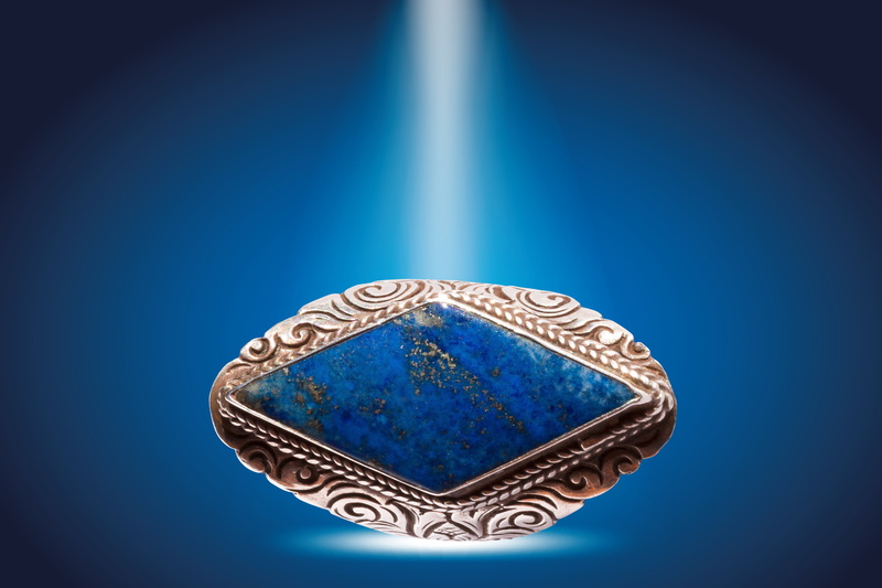 copy space, lapis, jewellery, colored background, metal, spot, success, close-up, azurite, single object, economy, sadness, high angle view, luxury, silver