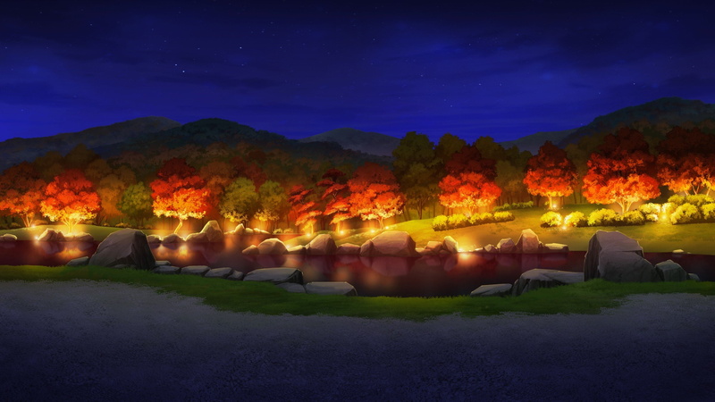 wood, lakes, visual, games, forests, water, tsumugu, otome, video, canvas, 2K, game, koi, night, scenic, lights, parks, novels, trees