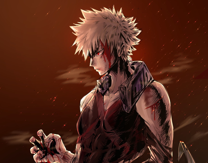 guy, 1080P, My heroic academia, anime, art, Boku no Hero Academy, blood, Bakusou Katsuki