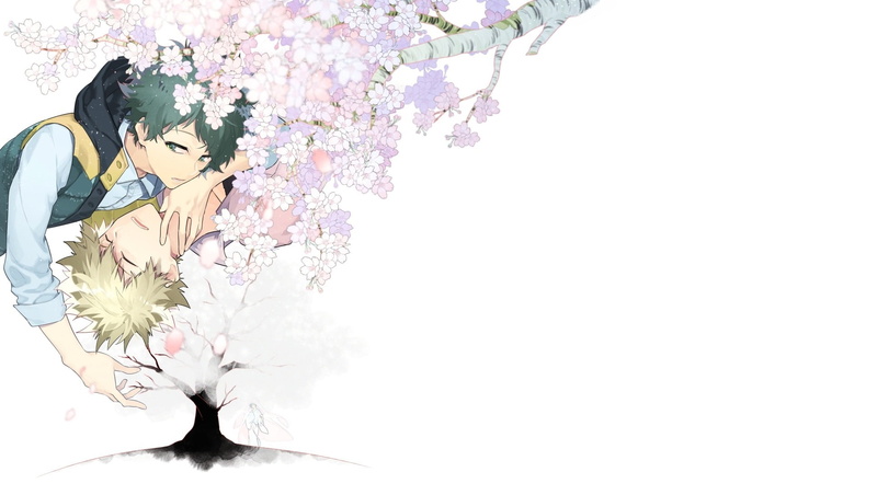 art, Sakura, 1080P, Izuku Midoriya, Boku no Hero Academy, My Hero Academia, two, Bakugou Katsuki