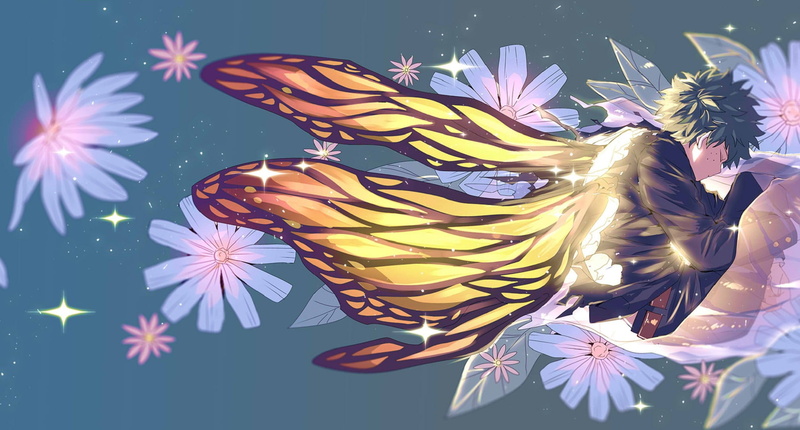 My heroic academia, butterfly, flowers, Midori Isuku, Izuku Midoriya, guy, Boku no Hero Academy, wings, 1080P