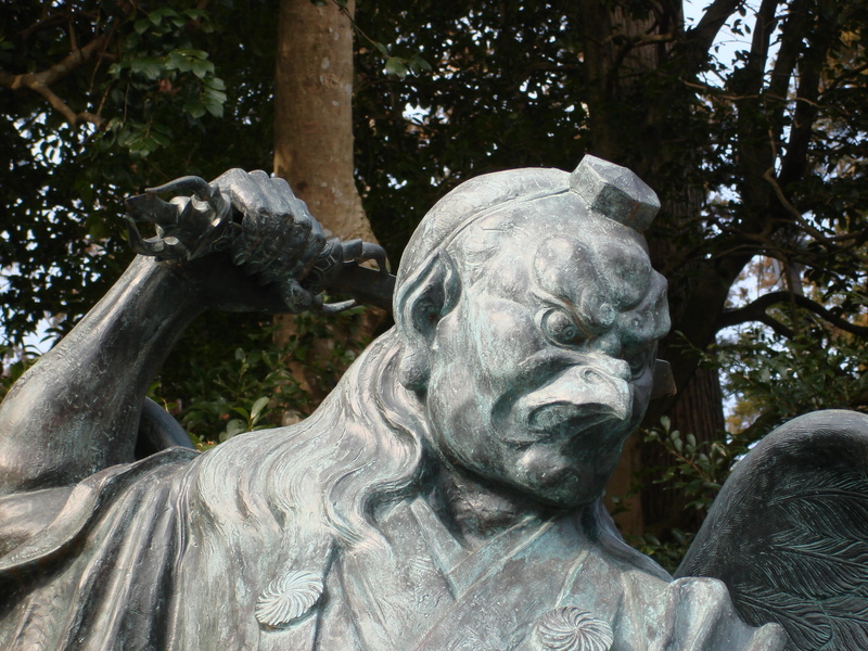human representation, nature, representation, Japan, outdoors, Statues, creativity, Spirituality, animal wildlife, Tengu, day, 2K, low angle view, craft