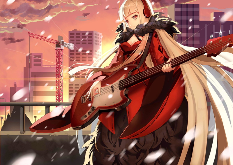 anime, pretty, Forever 7th Capital, city, 1080P, guitar, bishojo, headphone, girl