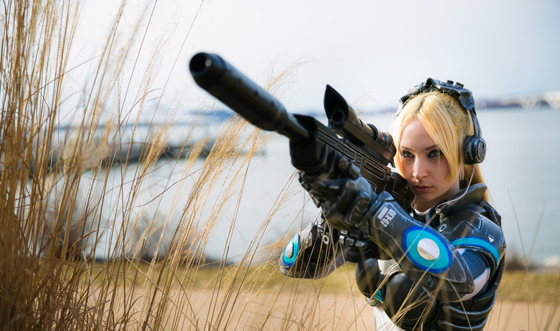 weapon, gun, armor, StarCraft, Nova, sniper, blonde, cosplay, bishojo, by zadra, 4K, StarCraft 2, StarCraft II, pretty, game