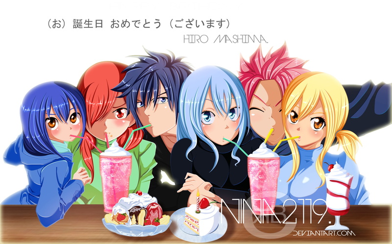 smiling, Anime, 1080P, sweet food, event, Natsu Dragneel, Wendy Marvell, Lucy Heartfilia, happiness, cake, lifestyles, people, real people, Gray Fullbuster