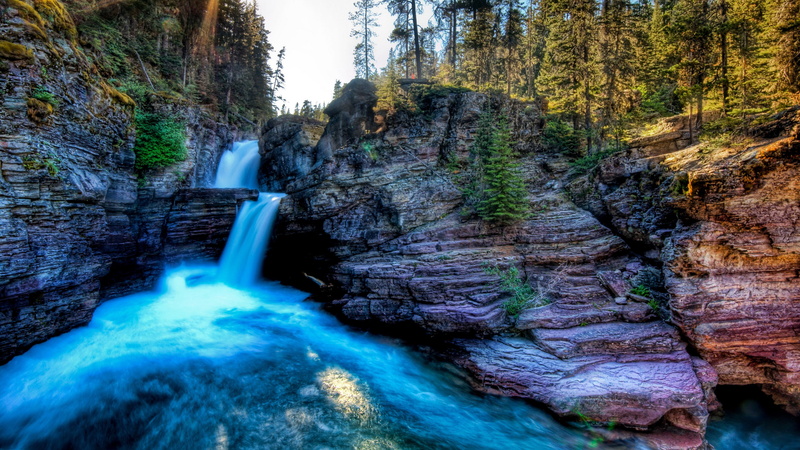 land, nature, motion, waterfall, outdoors, tree, rock formation, flowing, solid, 4K, power in nature, no people, falling water, latest new  nature scene 3840x2160