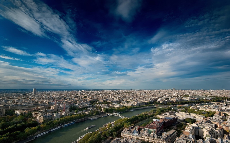 France, cityscape, river, sky, 1080P, clouds, Paris, city