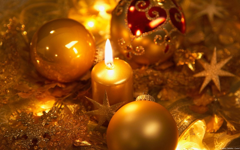 balls, 1080P, cle, golden, christmas, candles, nature and landscapes