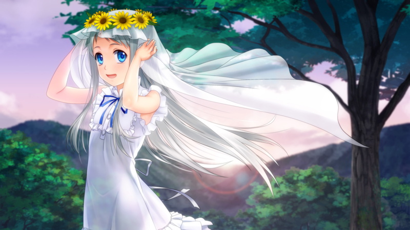  4K, HD, wearing, sunflower, female, 4K, character, Japanese, anime, veil, headpiece, d, Anohana
