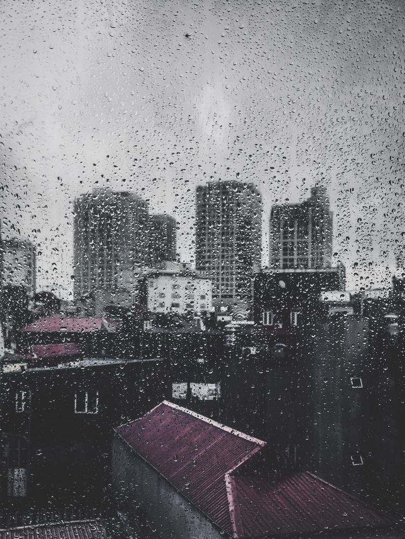 waterdrops, city, building, rain, transparent, urban, glass - material, architecture, 2K, buildings, outdoors, building exterior, day, snowing, glass