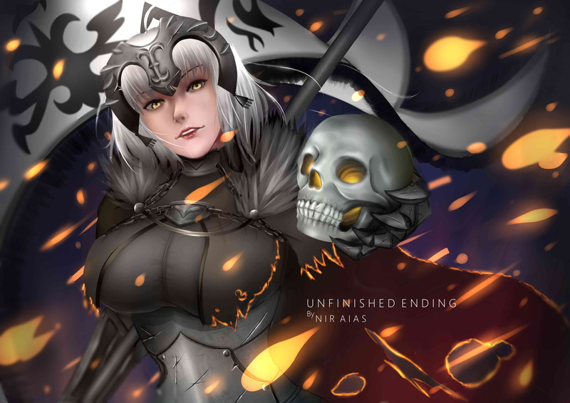 Jeanne dArc Alter, Fate Series, Headpiece, Flag, Fate/Grand Order, Skull, Avenger (Fate/Grand Order), 4K, Cape, White Hair