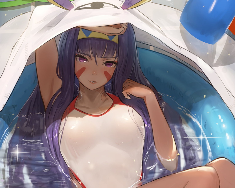 swimwear, 720P, purple eyes, anime girls, Nitocris (Fate/Grand Order), in water, purple hair, Fate Series, anime