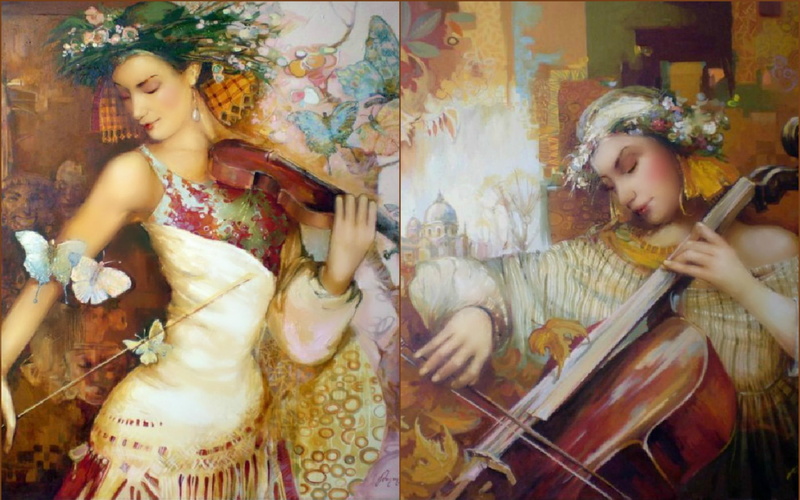3d and abstract, paintings, digital, violinist, carmen, 2K, beauty