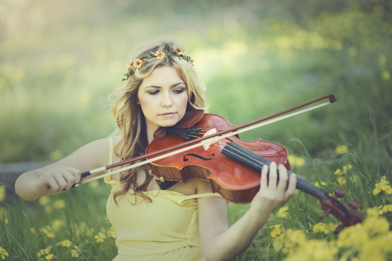 girl, flowers, Kery Rut Garcia, 1080P, wreath, violinist