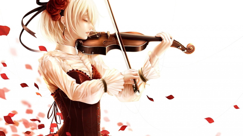 manga, music, adult, lifestyles, string instrument, hair, studio shot, musical instrument, holding, 1080P, violin, one person, young adult, violinist