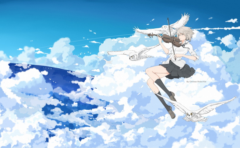 Bird, Anime, Blonde, Owl, 1080P, Violin, Music, Short Hair, Grey Eyes, Violinist