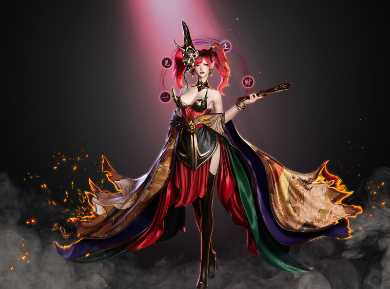 open mouth, looking away, ArtStation, Qingze Zhao, pointed ears, looking at the side, cleavage, CGI, artwork, women, mist, 3D, 4K, digital art, dress