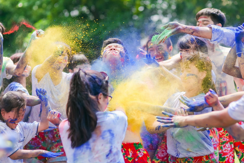 togetherness, outdoors, people, throwing, colorful, ecstatic, group of people, emotion, cheerful, women, men, positive emotion, multi colored, celebration