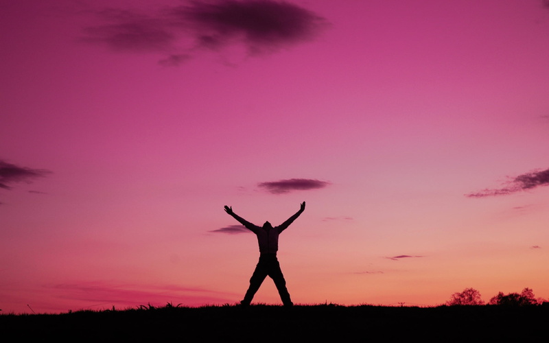 gesture, copy Space, arms Raised, blue, human limb, sky, wellbeing, sunrise - Dawn, limb, nature, purple, positive emotion, leisure activity, landscape