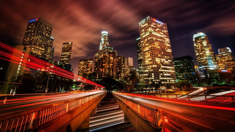 long exposure photography, sky, outdoors, city street, building exterior, united states, long exposure, los angeles, architecture, tower block, traffic