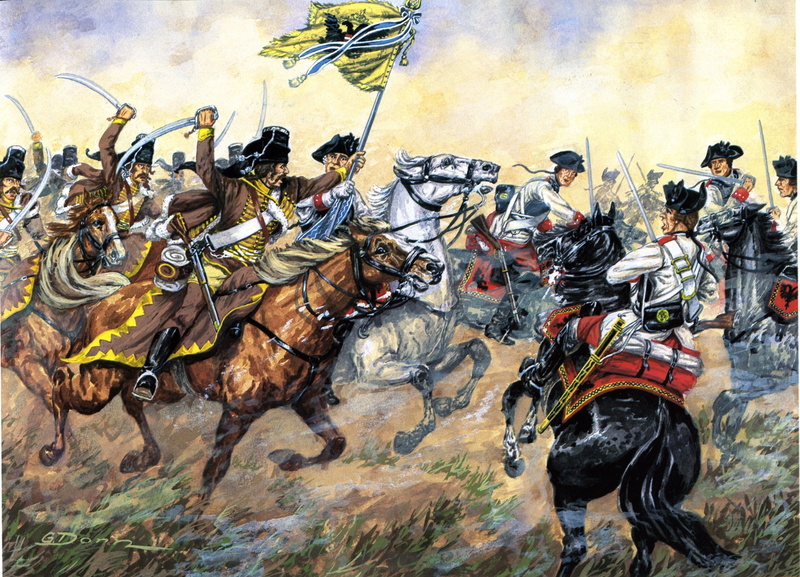 Seven years  war, Battle of Pra g, the battle, Dragoons, ammunition, horse, standard, under, equipment, 6 may 1757, swords, art, 2K, figure, cavalry, between Prussian and Austrian armies
