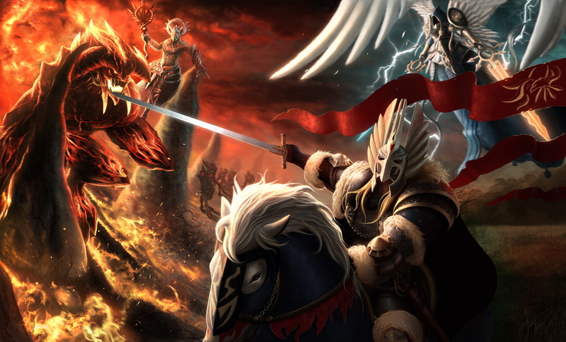angel, art, sword, Heroes of Might and Magic, rider, armor, 5K, horse, magic, the demon
