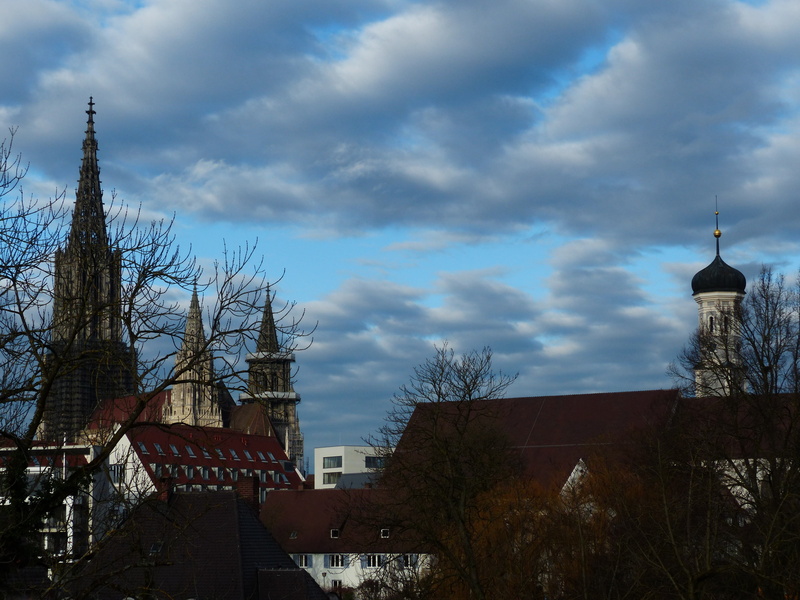 blue, christianity, 4K, place of worship, building, high, architecture, cloud mountains, religion, tree, plant, dom, spirituality, nature, city, faith