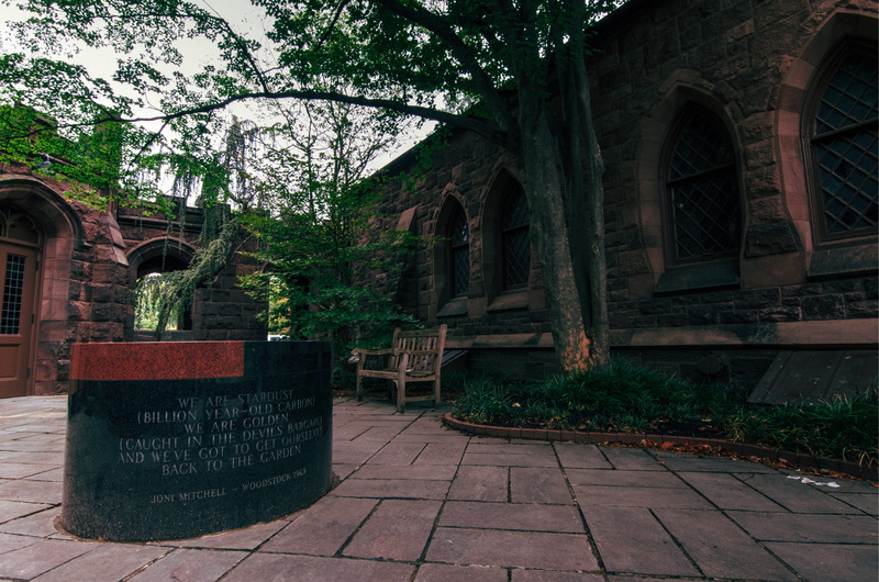 stone, trunk, paving stone, architecture, tree trunk, religion, nature, the past, bench, trees, place of worship, building exterior, 4K, arch, tree, united states