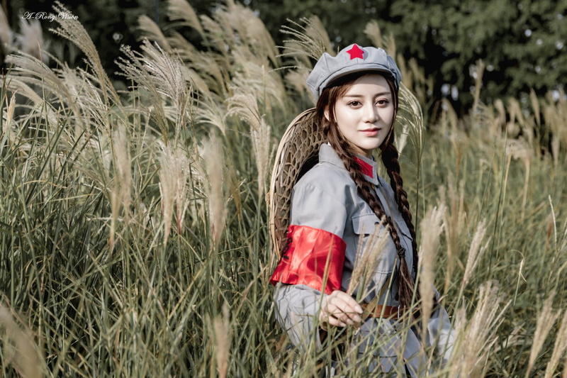 500px, red army, adult, communism, front view, hair, model, beautiful woman, outdoors, hairstyle, standing, women, nature, cosplay, young women, day, lifestyles